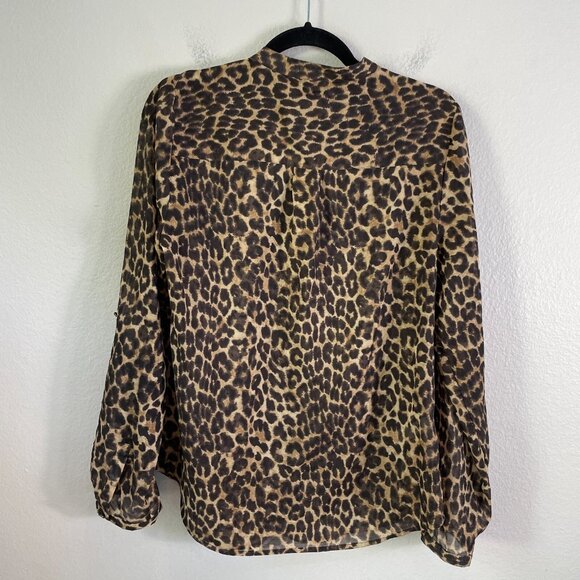 NEW Ann Taylor Womens 12 Animal Print Blouse Roll Tab Sleeve Button Up Shirt Top - Picture 9 of 11